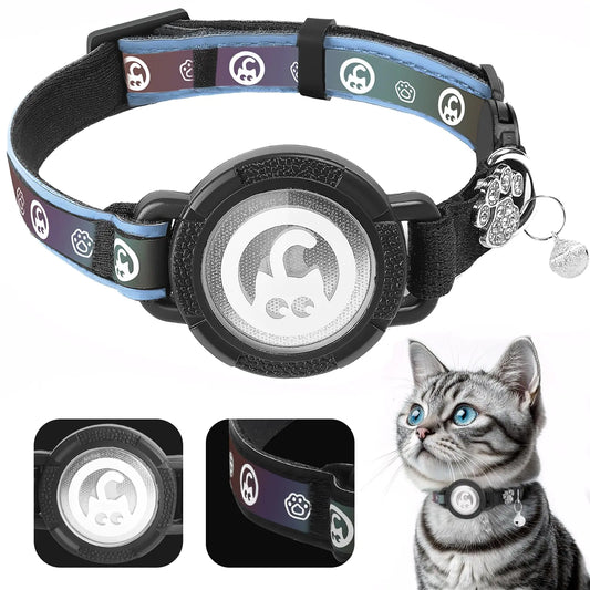Airtag Cat Collar | Waterproof Cat Collar Airtag Holder - Breakaway Cat Airtag Collar with Bells Cute Diamond Paw Reflective Lightweight GPS Cat Collar for Girl Boy Cats Kitten (Blue XS(7.5"-9"))